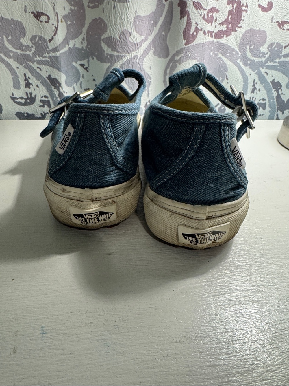 Vans Denim T-Strap Women’s Sneakers with Star Buckles - Blue and White - Picture 4 of 5